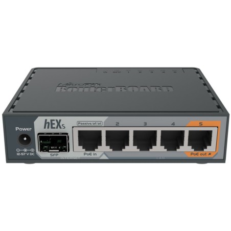 Router MikroTik hEX S, 5 Puertos Gigabit, 1 Usb 2.0, SFP 1.25Gb, PoE In 802.3af/at, Salida PoE en Puerto Nº5, RouterOS. Gtia:30D