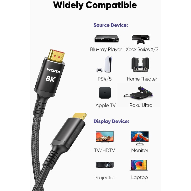 Cable Hdmi Hdmi, macho macho 1Mt 4K 8K, Ultra Hd, 4K Hd 2.0v.