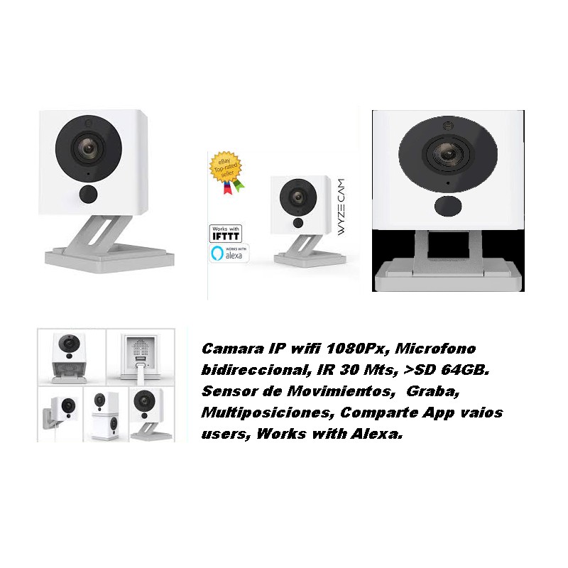 Camara WiFi 2Mpx 1080p 2.8mm, Wyze Cam MicBid, IR10m, WiFI 2.4Ghz, _Sd32Gb Cable Usb2.0, 114gdos.  Gtia: 30 Dias