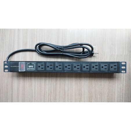 Regleta Elect, 9 AC, 117v 15 Amp, p/Rack switch, fuse, tomas VERT, Alu. Gtia: 30d