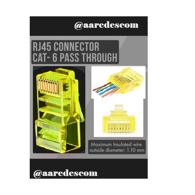 Conector Rj45 Cat 6, 30u Passthroug Amarillo 100u