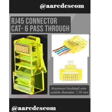 Conector Rj45 Cat 6, 30u Passthroug Amarillo 100u