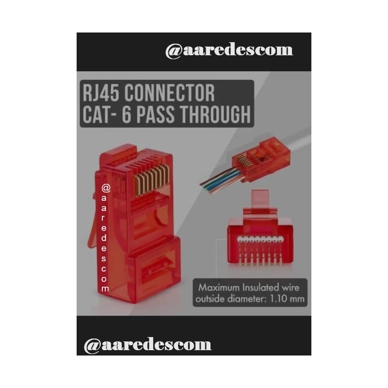 Conector Rj45 Cat 6, 30u Passthrough Rojo 100u