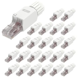 Conector Rj45 CAT 6, 10Gb Blanco Armable, awg 23-26. plastico, cable OD 0.4-1.2mmTooolfree (sin Crmp Tool), Reusable