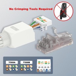 Conector Rj45 Cat 6A 10Gb Blanco Armableawg 23-26. plastico, cable OD 0.4-1.2mm TooolFree (sin Crimp Tool), Reusable