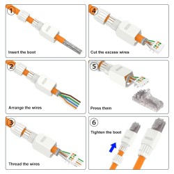 Conector Rj45 Cat 6A 10Gb Blanco Armableawg 23-26. plastico, cable OD 0.4-1.2mm TooolFree (sin Crimp Tool), Reusable