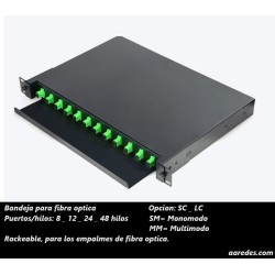 Bandeja Fibra Optica 24 LC SM 1U  RACK Duplex, Lc-Lc pre-instalados, p/rack SM  Es MONOMODO. 24HILO SON 12 PTOS