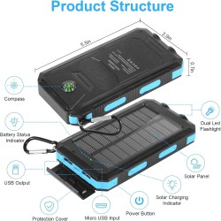 Power Bank Solar Bateria Recargable 38800mAh, 3 Usb 15w, Compas, 2 Led. Gtia: 5d