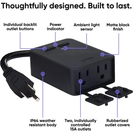 Toma Eléctrica Smart Wyze 2 AC 15A Exteriores IP64, 110vac, IFTTT WiFI 2.4GHz.