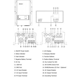 Inversor Growatt 110-220Vac 6000Va 48Vdc Control solar MPPT, Max bat 12v x4 Paral 52kg, Cable 2/6awg_38/28m, No Mon Remoto