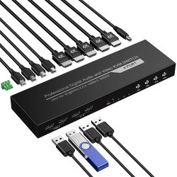 Kvm, 4 Ptos Hdmi 2.0, 6 puertos Usb 2.0 HDCP 2.2, 4K-60hz, 4 cables Usb A-B, conex RS-232, +Adapt Dc. Grtia: 10d