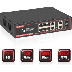 Switch 8 ptos POE 2 Gb + 2SFP, Desktop 100/1000Mbps, Ext 250Mt Max 120w, IEEE802.3af/at, Gtia:10d