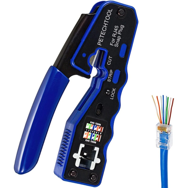 Crimping Tool Rj45 PT CAT 6 PetechTool PT es Passtrought, Etiq A/B, cuchillas Mas fuerte: marco Rj45 metalico