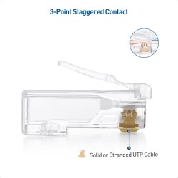 Conector RJ-45 Passthroug awg23 Cat6 100 cat 5e, alineado recto, Botella 0.97-107