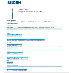 Bobina, Cat 6, Azul, 23 Awg 305m, Belden Premise, 250Mhz, bonded, Solido Cobre (no separador plastico) Backb Horizontal