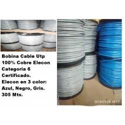 Bobina CAT6 UTP 100%COBRE 305Mts Elecon Gris, Fabricación Nacional, Awg23.