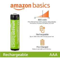 Baterías Recargables Amazon Basics, 1.5v, AAA Pack de 4 Unidades.