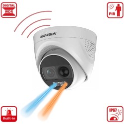 Cámara Domo Hikvision 2MP PIR Alarma, Luz Rojo/Azul, 2.8mm,  LED 20m, IP67,  4en1 H106xv57, WDR. Gtia: 90D