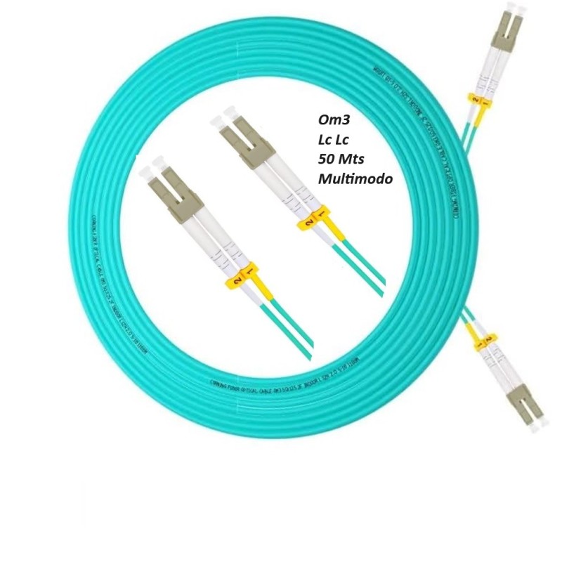 Patch Cord FO MM Lc Lc, OM3 Upc, 50mt Multimodo Duplex, 50/125um, Aqua, lszh