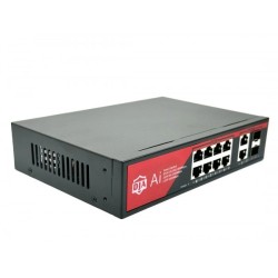 Switch 8 ptos POE mas 2 Gigabit, Desktop 10/100Mbps, Ext 250Mts 10Mbps, Yuanley Max 120w, IEEE802.3af/at, Gtia:10d