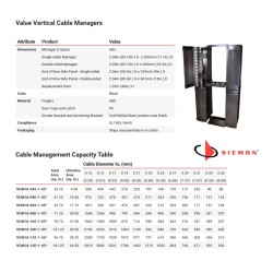 Organizador VERTICAL, 45 rmu, Siemon single, solo Frente, 4 x 6". Alt. 2.1mt / 84 inch  Prof: 357mm/14.5in