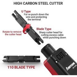 Punch Down Tool 110 Blk/Red Semi Profes, Corte Remata, incluye  Engarzador y Repujador.