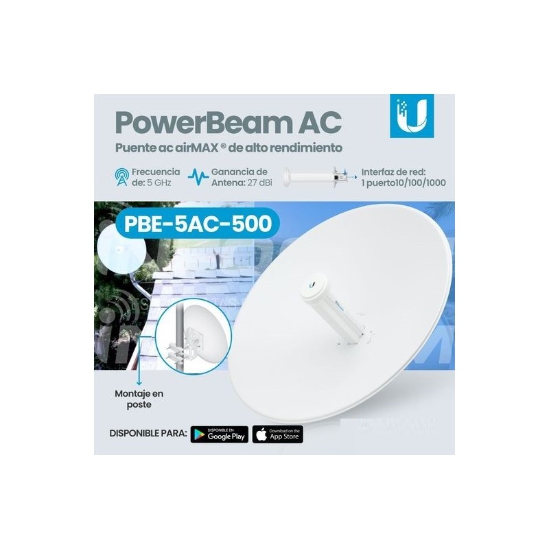 PowerBeam 27 dBi CPE Bridge, Ubiquiti Airmax, 450 Mbps, 802.11a/b/g/n, 5Ghz Gigabit, 24Vdc, 6W, Garantia: 30 dias