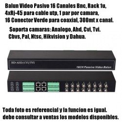 Balun Pasivo 16 Cam Bnc, 300mts, Rack 1u, 4xRj45, 16 Conect Verde, Gtia: 30d