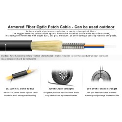 Fibra Optica SM Duplex armada hdpe, 100m 9/125 tight buffer 900um, 1310-1550nm Mono G.652D, patch cord puntas Lc Lc