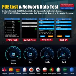 Tester POE at/af, Chicharra, IP Scan, Audifono, Port Flash Gb, distancia 200m, Bat Recarg Usb, Continuidad, Led. NO Gtia: 0