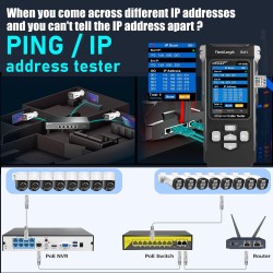 Tester POE at/af, Chicharra, IP Scan, Audifono, Port Flash Gb, distancia 200m, Bat Recarg Usb, Wiremap, Led. NO Gtia: 0