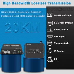 KVM Hdmi 4K 30hz Extender p Fib Opt SM SM20k, MM2k, 1080P_60Hz, Teclado/Raton IR, 2x SFP SM 4.25Ghz 20km, Gtia: 7d