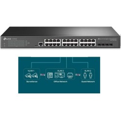 Switch Tp-Link 24 Puertos Administrable Gigabit, L2 (4) SFP, Omada APP, QoS VLAN, Fanless, Gtia: 30 dias