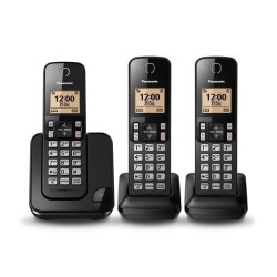 Telefono Inalambrico Panasonic, Kit 3u. 50 Mem, LCD 1.4p, DECT, Intercomunicador Reloj, Alarma, CID, ManoLib. Gtia: 90dias