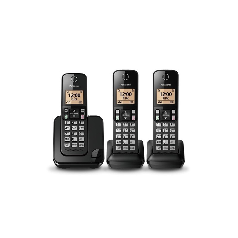 Telefono Inalambrico Panasonic, Kit 3u. 50 Mem, LCD 1.4p, DECT, Intercomunicador Reloj, Alarma, CID, ManoLib. Gtia: 90dias