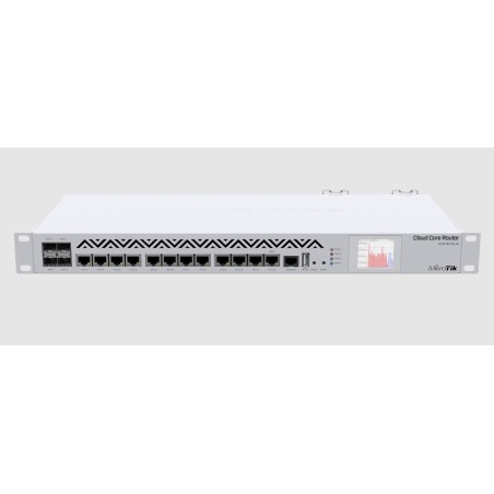 Cloud Core Router MikroTik CPU 36 Cores 4 Gb RAM, 12Prts Gb, 4 SFP Gb, Consola Serial RJ45, LCD, 1U, Dual AC In, USB A, Gtia:30D