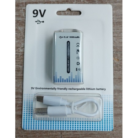 Bateria 9v Recargable 1000 mAh, puerto Usb tipo C, LiOn