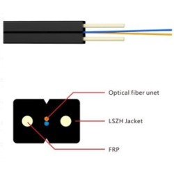 Fibra Optica Drop 2 Hilos, 1Km, Exterior Negro, Monomodo, G.657A2, LSZH, 3xFrp,9/125um, 900um, 1000mt.