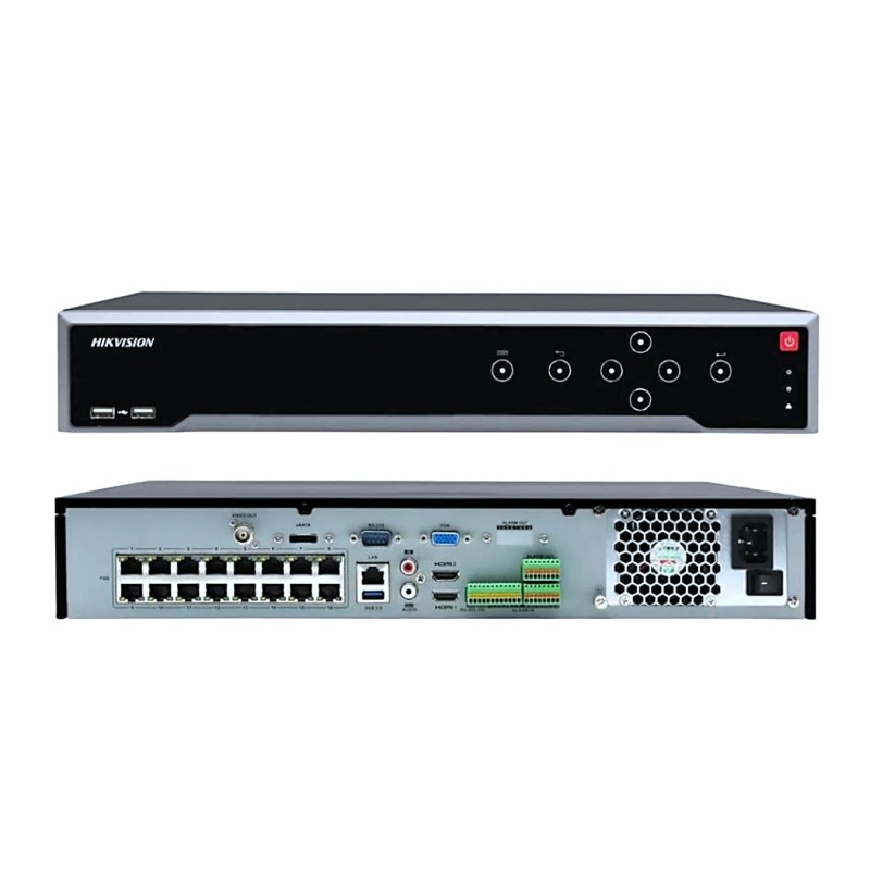 NVR 32 Cam IP, 16POE, 4K 8Mpx, Hikvision, 802.3 afat, 4DD 6Tb, h265 1080p, 200w, 3Usb, 2rca, Hdmi/Vga. Gtia: 90d