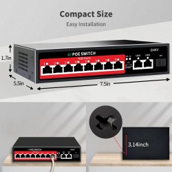 Switch 11 Ptos 8x POE 120w, 2Gb Up, 1SFP Vacio Opc SM/MM, AI Red Monit/Optimiz, 802.3af/at, Lan Ext 250Mt Max, Gtia:10d