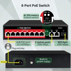 Switch 11 Ptos 8x POE 120w, 2Gb Up, 1SFP Vacio Opc SM/MM, AI Red Monit/Optimiz, 802.3af/at, Lan Ext 250Mt Max, Gtia:10d